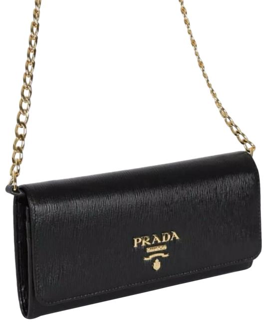 Prada Wallet on Chain Vitello Black Leather Cross Body Bag