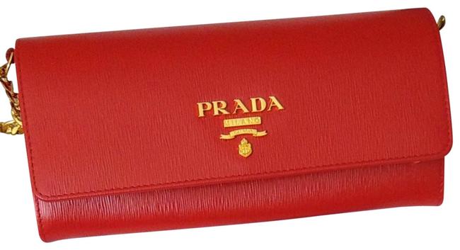 Prada Wallet on Chain Vitello Red Leather Cross Body Bag