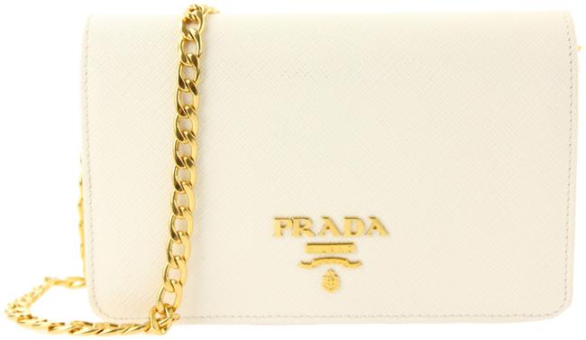 Prada Wallet on Chain White Saffiano Leather Cross Body Bag