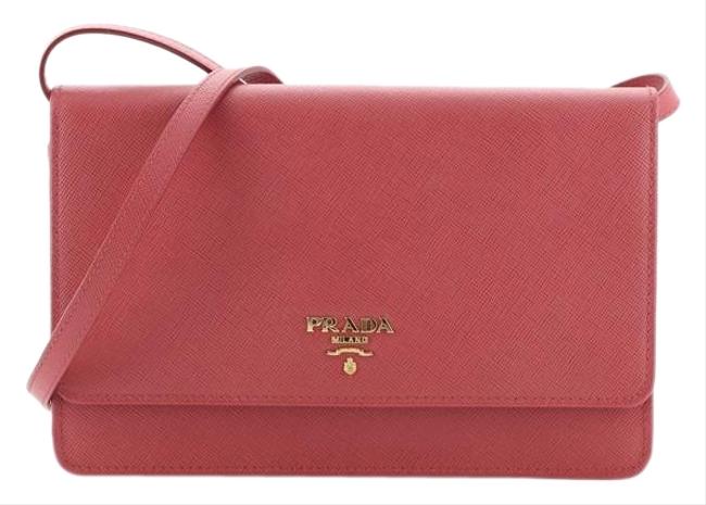 Prada Wallet Saffiano Pink Leather Cross Body Bag