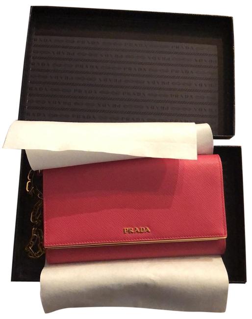 Prada Wallet with Gold Chain Strap Pink Cross Body Bag