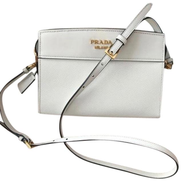 Prada White Saffiano Leather Cross Body Bag