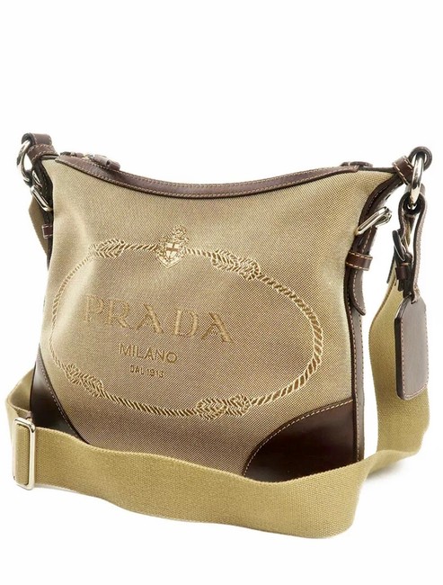 Prada With Dustbag Brown Canvas Cross Body Bag