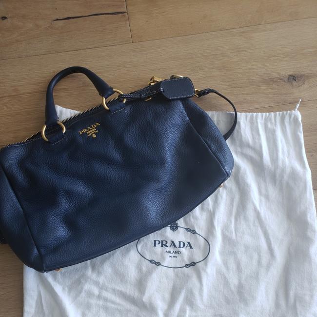 Prada With Gold Hardware Dark Navy Blue Leather Cross Body Bag