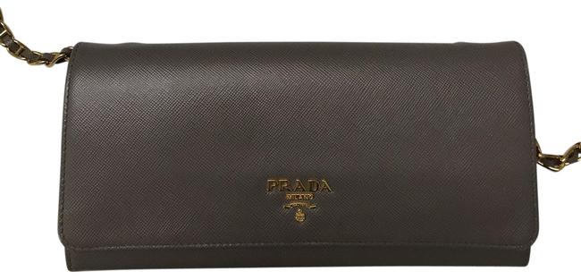 Prada With Gold Hardware Grey Leather Cross Body Bag
