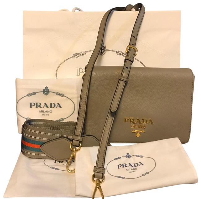 Prada With Receipt Never Used Beige Calfskin Leather Cross Body Bag
