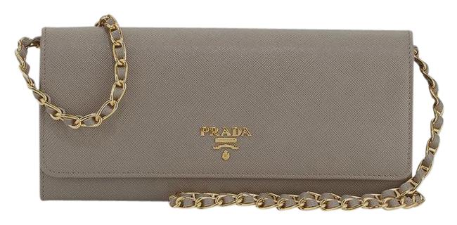 Prada Woc Chain Wallet Gray Saffiano Leather Cross Body Bag