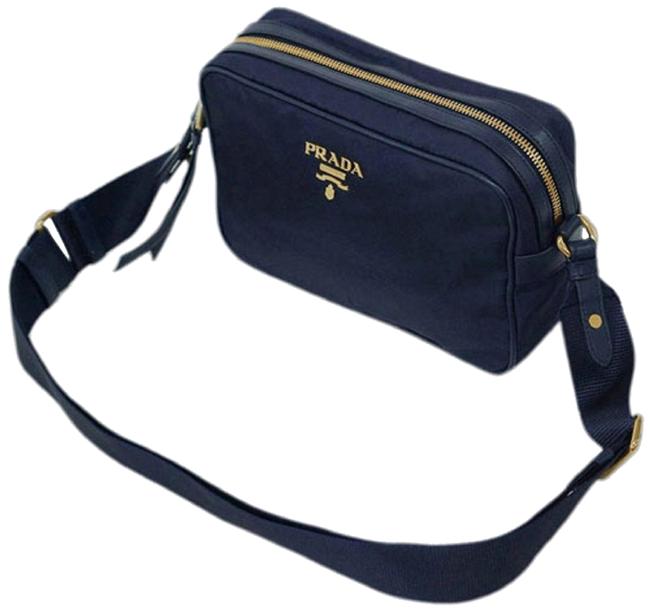 Prada Womens Blue Tessuto Soft Calf Trim 1bh089 Navy Nylon Cross Body Bag