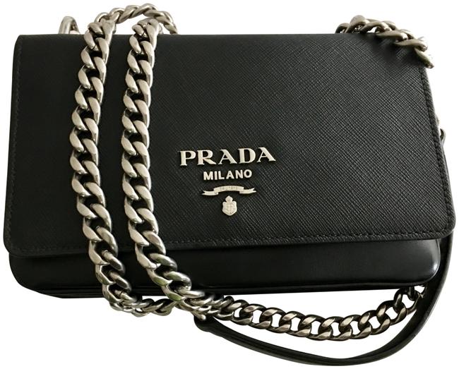 Prada Womens Gray Saffiano Soft Calf 1bd144 Black Leather Cross Body Bag