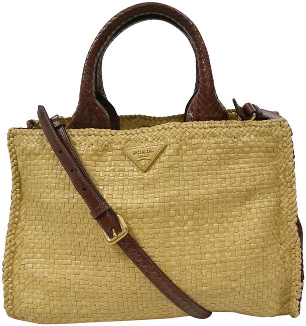 Prada Woven Satchel Tote Yellow Leather Cross Body Bag
