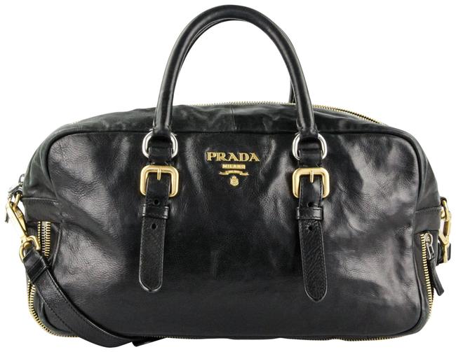 Prada Zip Convertible Black Leather Cross Body Bag