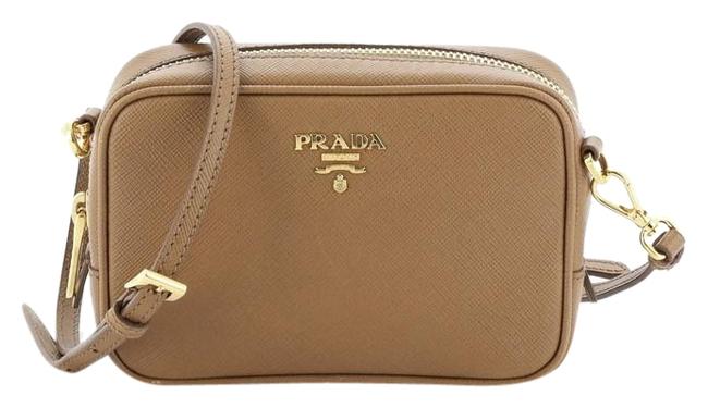 Prada Zip Saffiano Mini Brown Leather Cross Body Bag