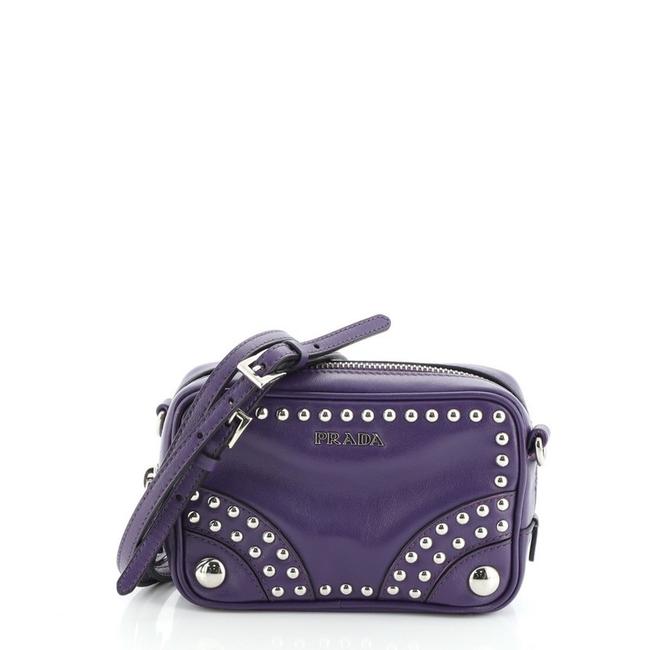 Prada Zip Studded Soft Calfskin Mini Purple Leather Cross Body Bag