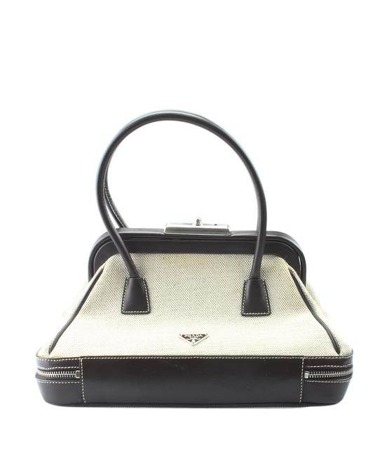 Prada 157333 CreamBrown CanvasLeather Satchel