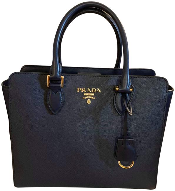 Prada 1ba189 Navy Blue Saffiano Leather Satchel