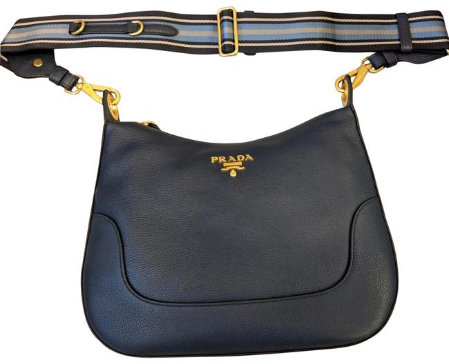 Prada 1bc052 Baltico Soft Shoulder Navy Leather Hobo Bag