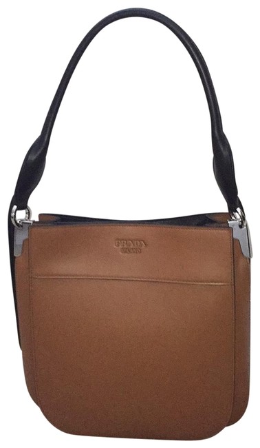 Prada 1bc076 Cognac Calfskin Leather Hobo Bag