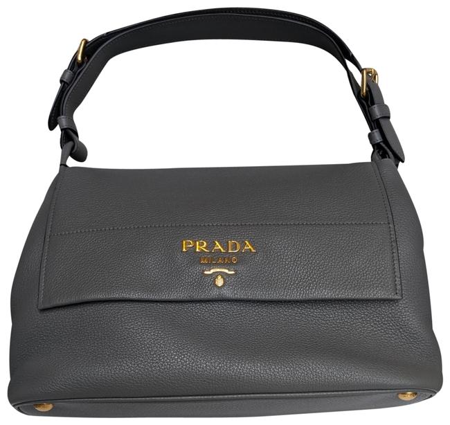 Prada 1bd052 Patina Vitano Daino Gray Leather Satchel