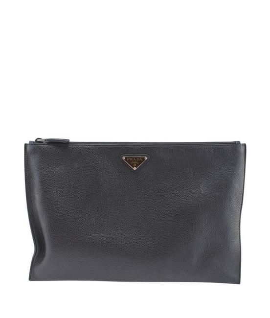 Prada 2ng001 Saffiano 159125 Black Leather Clutch