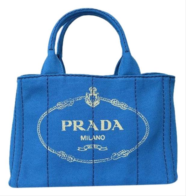 Prada 2way Tote Handbag Mini Azuro 1bg439 Ladies Azzurro  Blue Canapa Satchel