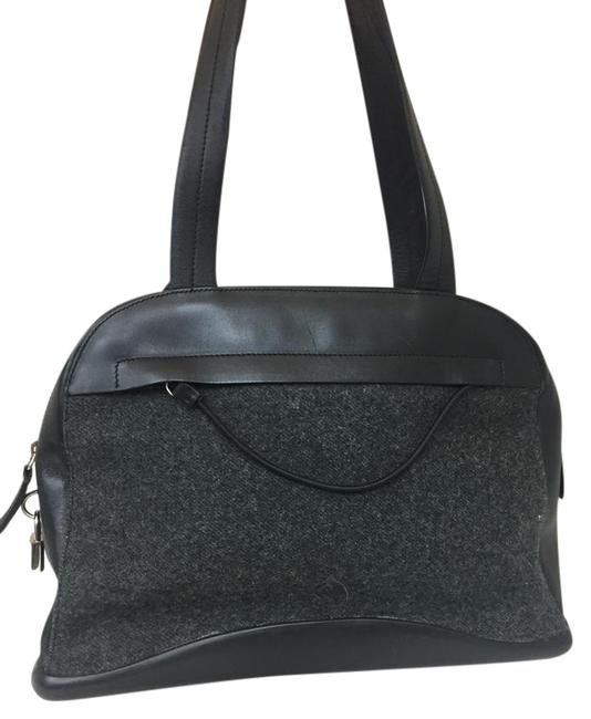 Prada 78417 LeatherCharcoal Flannel Doctors BlackCharcoal Leather Satchel