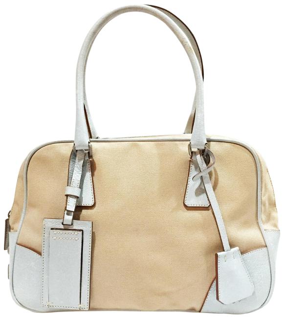 Prada And Light Leather Bowler Blue Canvas Satchel