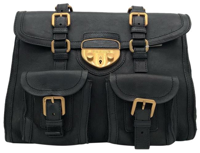 Prada Antic Lock Nero Leather Satchel