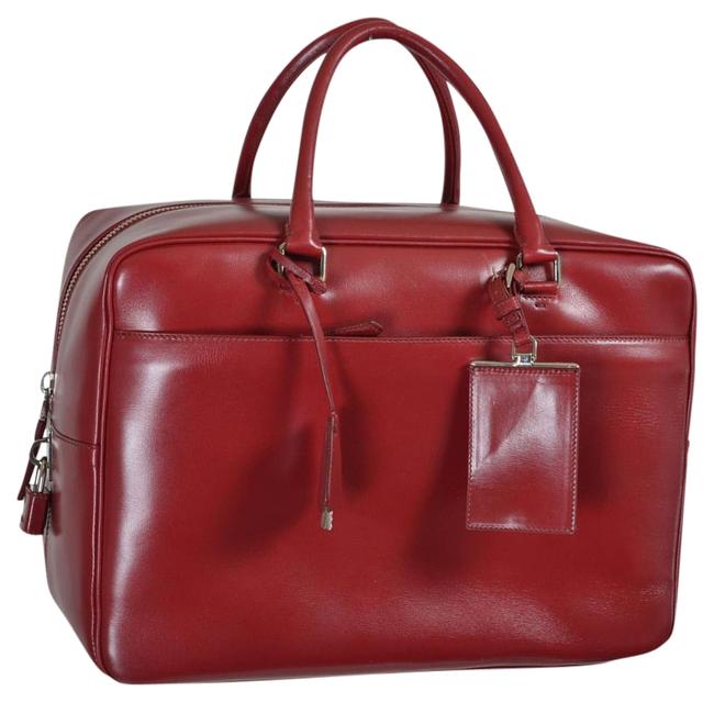 Prada Unisex Travel Handbag Cherry Red Leather Satchel