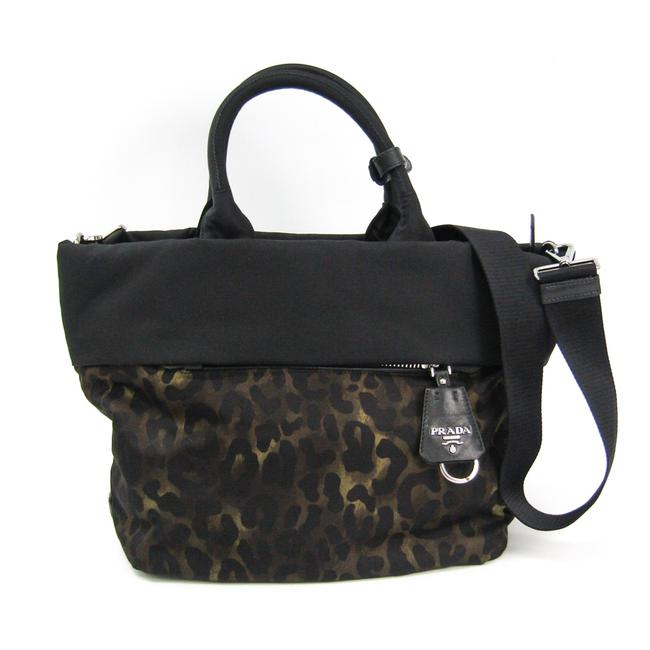 Prada B1877b Womens Handbag Black  Khaki Nylon Satchel