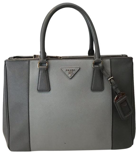 Prada Bag Lux Saffiano 2 Tone Grey Textured Leather Satchel
