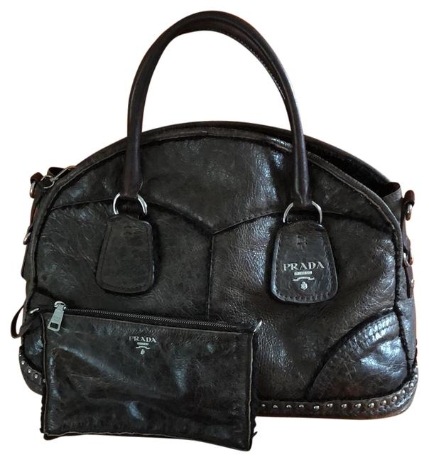 Prada Bauletto Distressed BaulettoMontone Brown Lambskin Leather Satchel