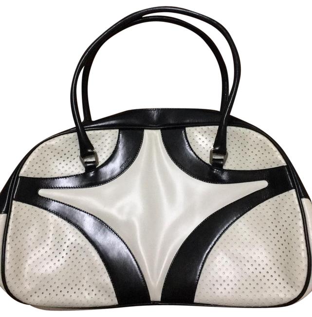 Prada Bauletto Bl0054 NaturalBlack Leather Satchel