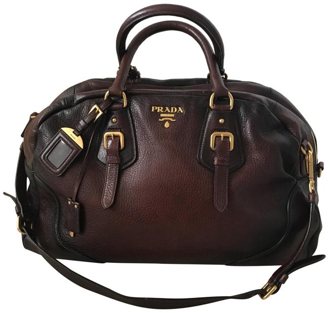 Prada Bauletto Cervo Antik Burgundy Deerskin Leather Satchel
