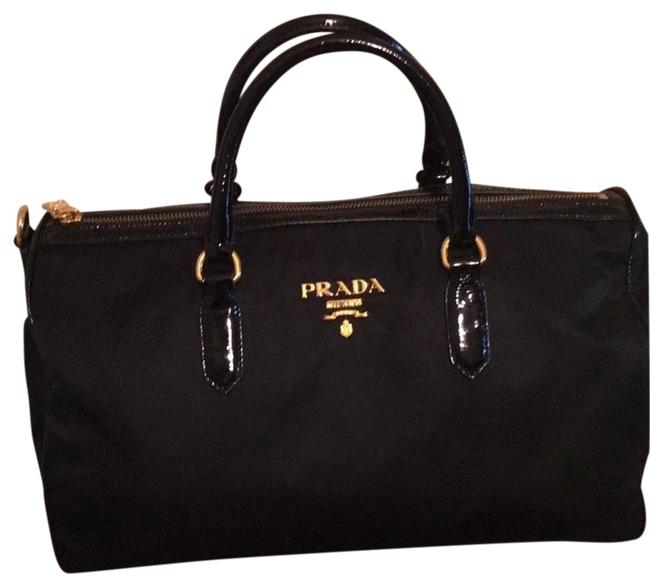 Prada Bauletto Clutch Tessuto Vernice Black Nylon Satchel