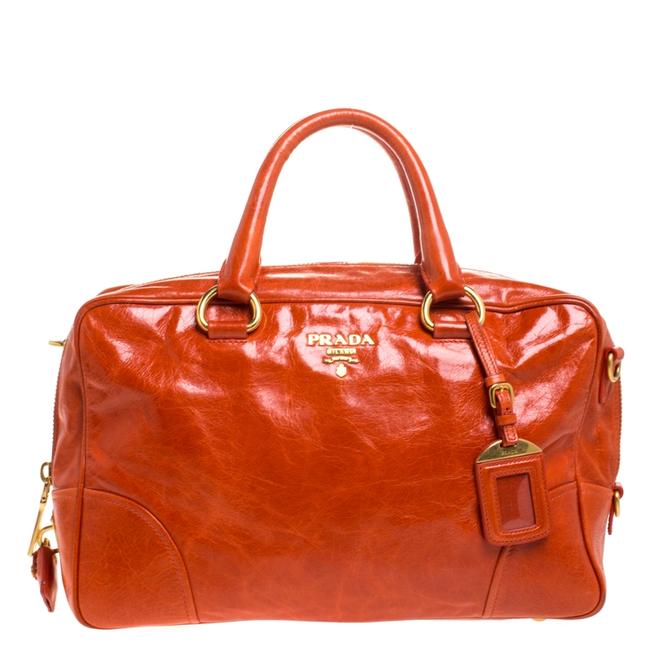 Prada Bauletto Glazed Orange Leather Satchel
