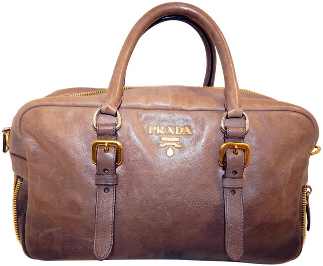 Prada Bauletto Gradient Zippers Beige Leather Satchel