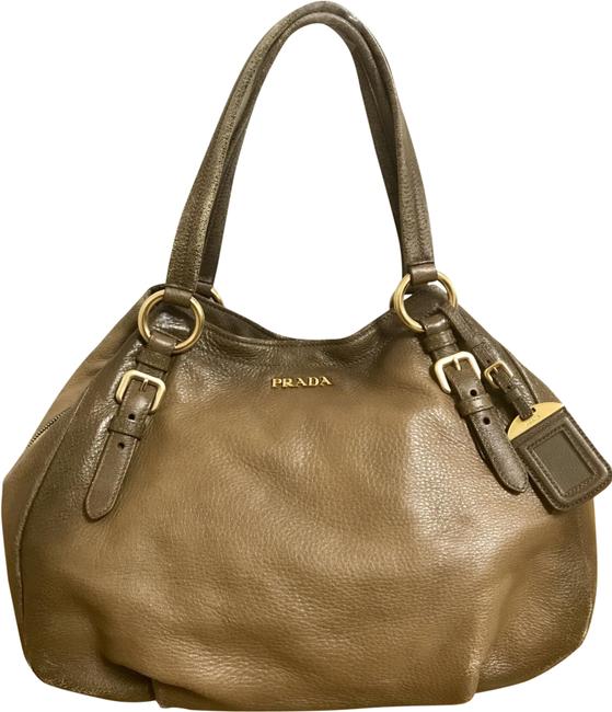Prada Bauletto Light Brown Leather Handbag with Name Tag Satchel
