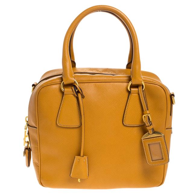 Prada Bauletto Ocra Saffiano Yellow Leather Satchel