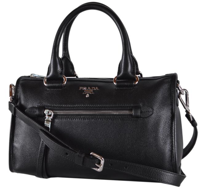 Prada Bauletto Phenix New 1bb022 Vitello In Pelle Black Leather Satchel