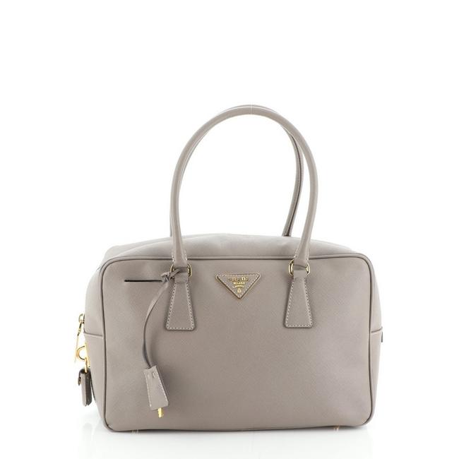 Prada Bauletto Saffiano Medium Neutral Leather Satchel