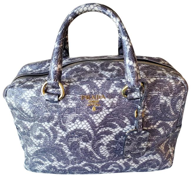 Prada Bauletto Talco Lace Gray Deerskin Leather Satchel