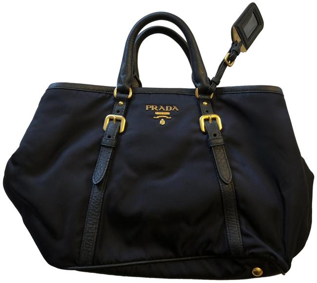 Prada Bauletto Tessuto Blue  Gold Hobo Bag