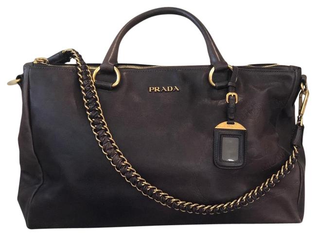 Prada Bauletto Vitello Brown Leather Satchel