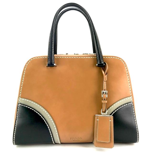 Prada Bauletto Vitello NaturaleNero Leather Satchel