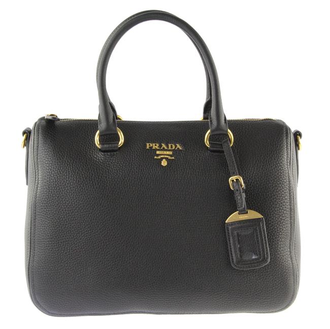 Prada Bauletto Phenix Vitello Black Leather Satchel