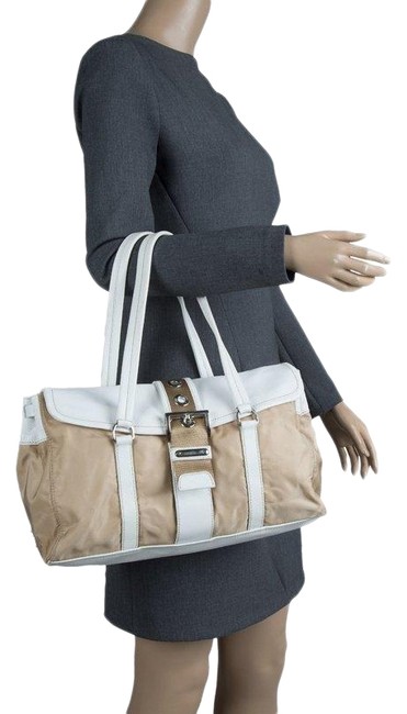 Prada BeigeWhite and Leather Beige Nylon Satchel