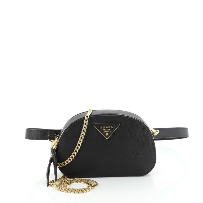 Prada Belt Bag Odette Convertible Saffiano Black Leather Clutch