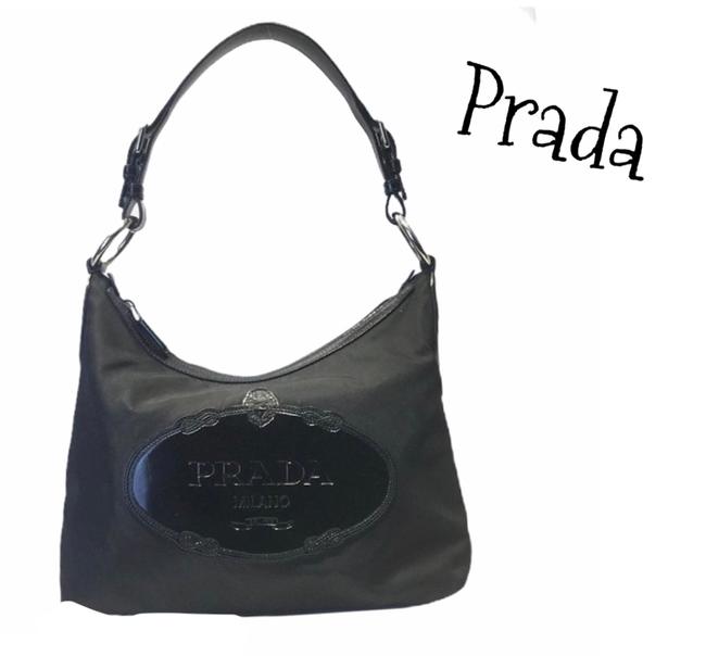 Prada Black Leather  Nylon Hobo Bag