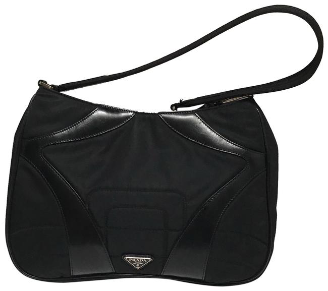Prada Black Nylon WLeather Trim Hobo Bag