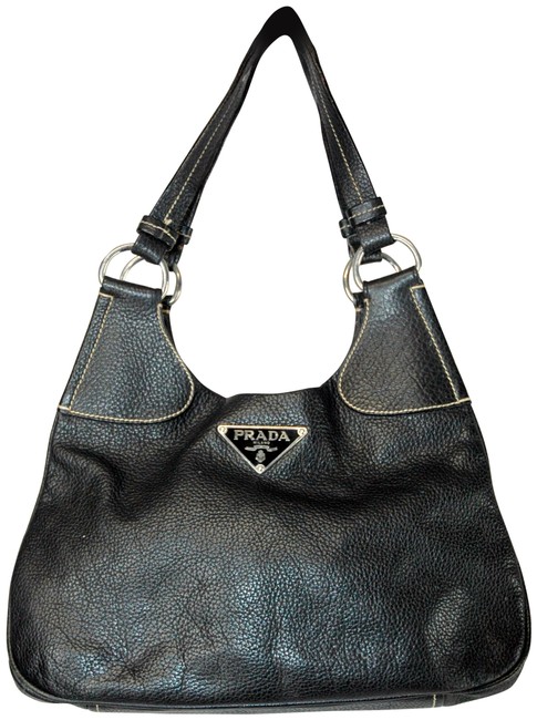 Prada Black Pebbled Leather Hobo Bag